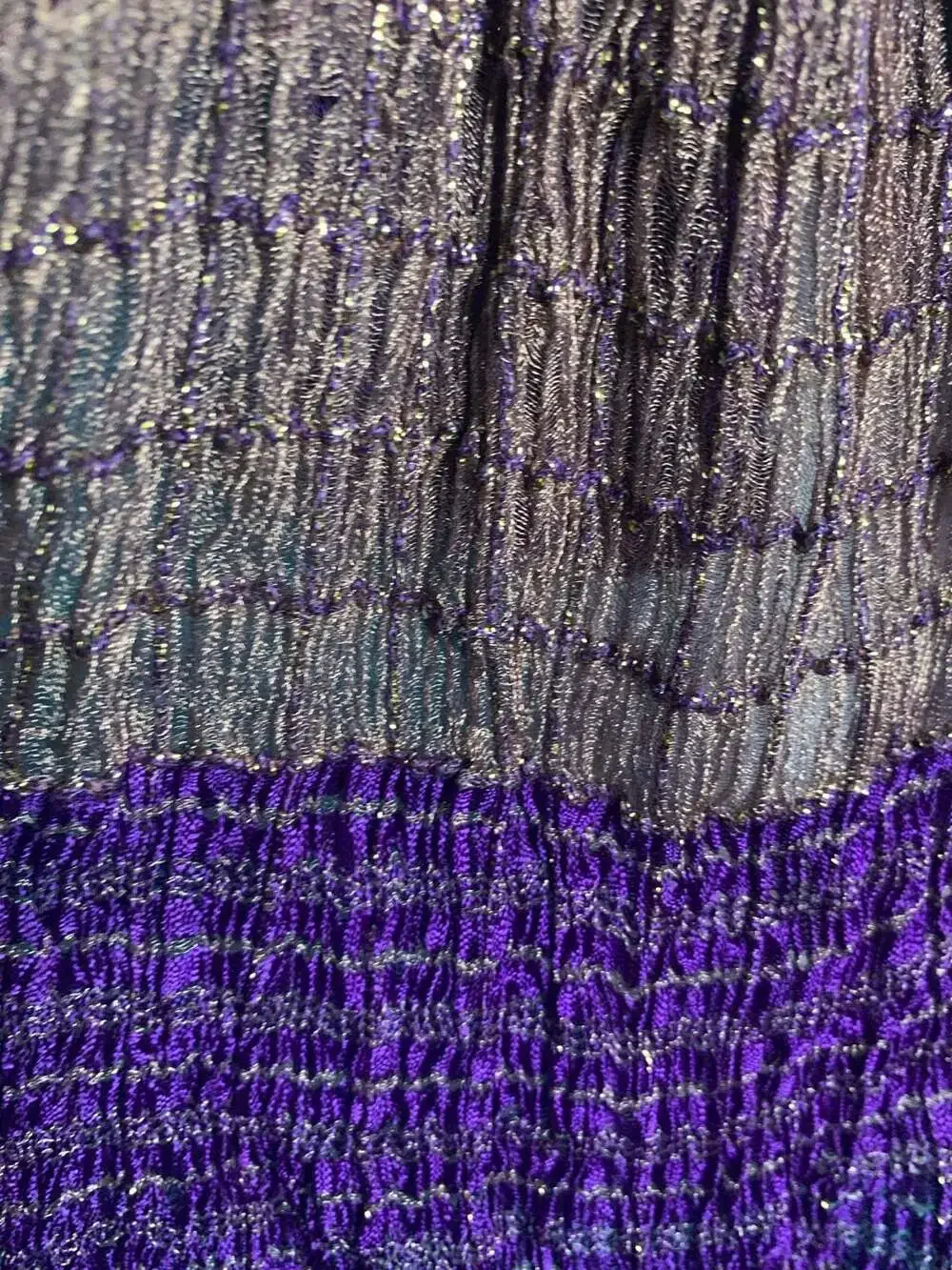 Metallic Thread Purple and Gold Crinkle Tassel Scarf